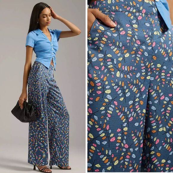 Anthropologie STELLA NOVA Orli Pants Trousers Blue Multicolor Womens EU 40 US 8 - Picture 2 of 15